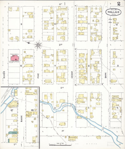 Sanborn Fire Insurance Map from Wallace, Shoshone County, Idaho (1896), Sheet #0002 - Historic Sanborn Fire Insurance Map Print, vintage old map wall art, antique decor, genealogy gift, Idaho Idaho map