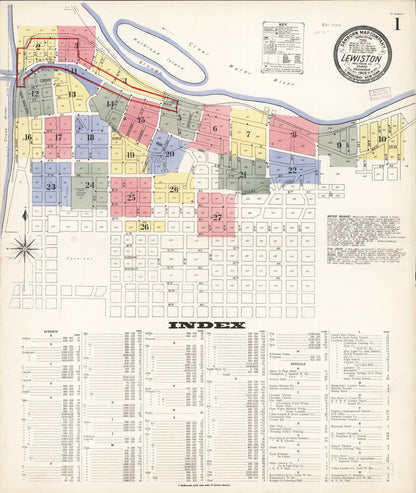 Sanborn Fire Insurance Map from Lewiston, Nez Perce County, Idaho (1909), Sheet #0001 - Complete Map Set gallery image, historic Sanborn map, vintage wall art, Idaho Idaho