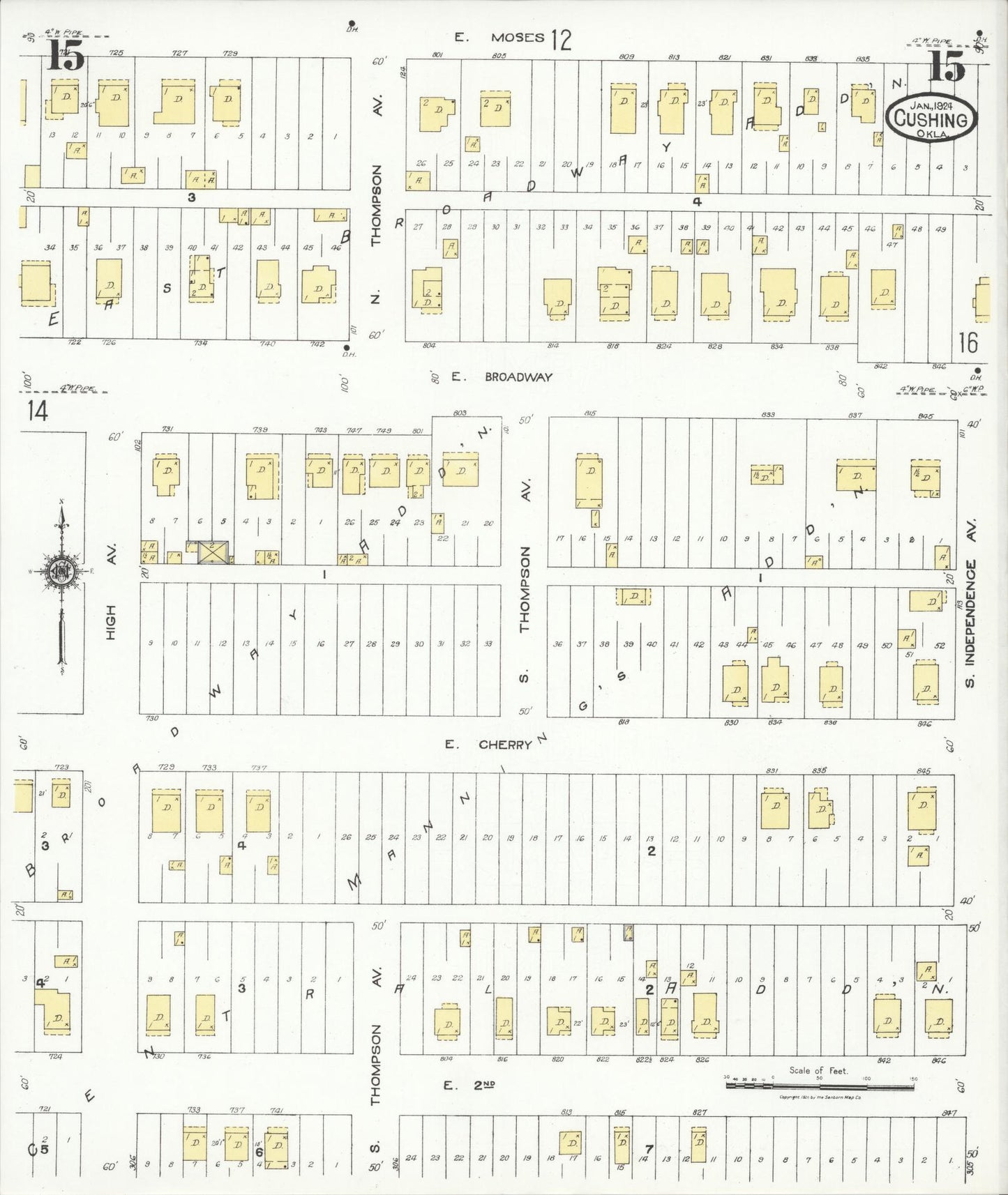 Sanborn Fire Insurance Map from Cushing, Payne County, Oklahoma (1924), Sheet #0015 - Complete Map Set gallery image, historic Sanborn map, vintage wall art, Oklahoma Oklahoma