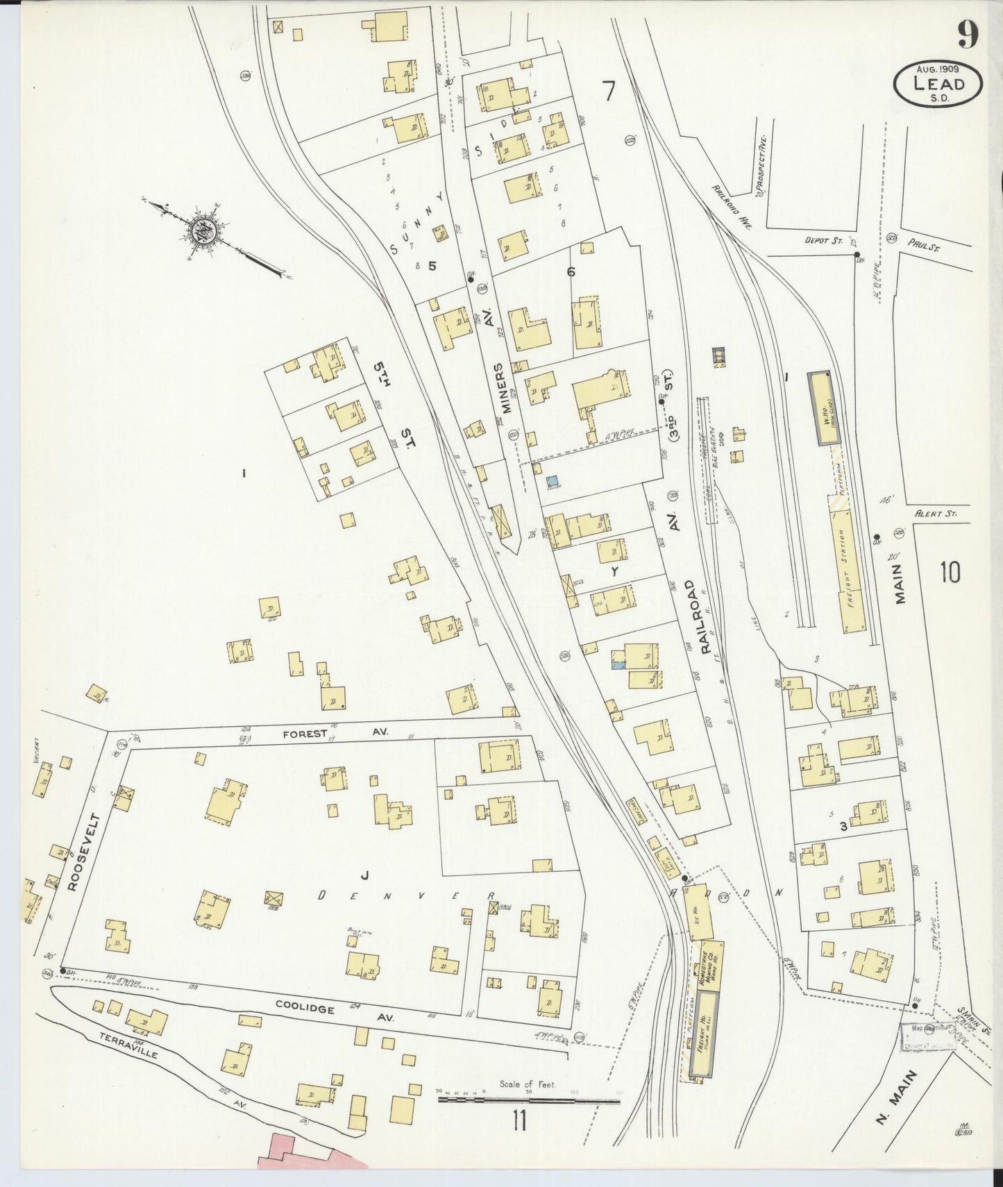 Sanborn Fire Insurance Map from Lead, Lawrence County, South Dakota (1909), Sheet #0009 - Complete Map Set gallery image, historic Sanborn map, vintage wall art, South Dakota South Dakota
