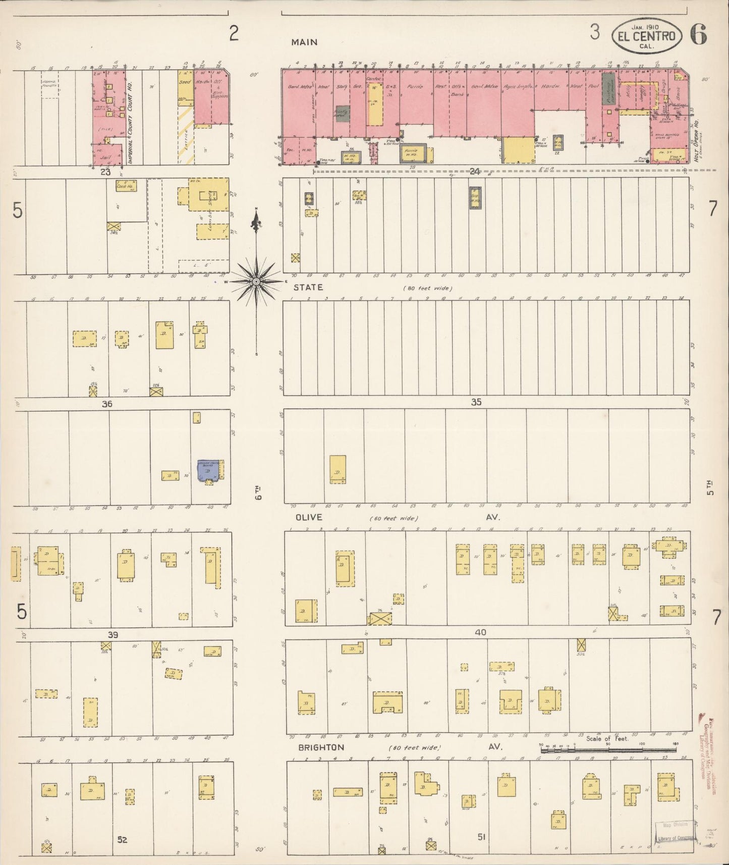 Sanborn Fire Insurance Map from El Centro, Imperial County, California (1910), Sheet #0006 - Complete Map Set gallery image, historic Sanborn map, vintage wall art, California California