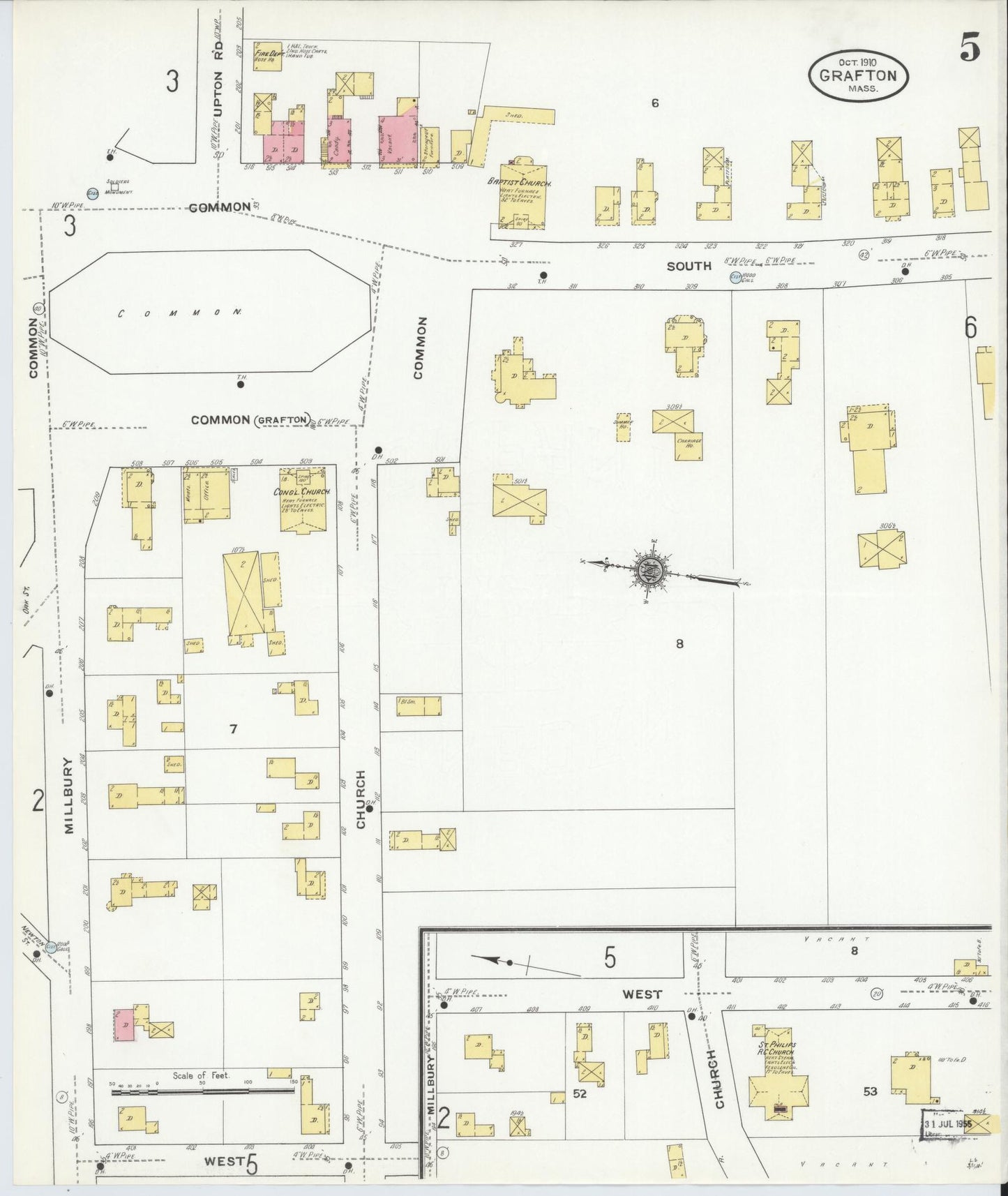Sanborn Fire Insurance Map from Grafton, Worcester County, Massachusetts (1910), Sheet #0005 - Complete Map Set gallery image, historic Sanborn map, vintage wall art, Massachusetts Massachusetts