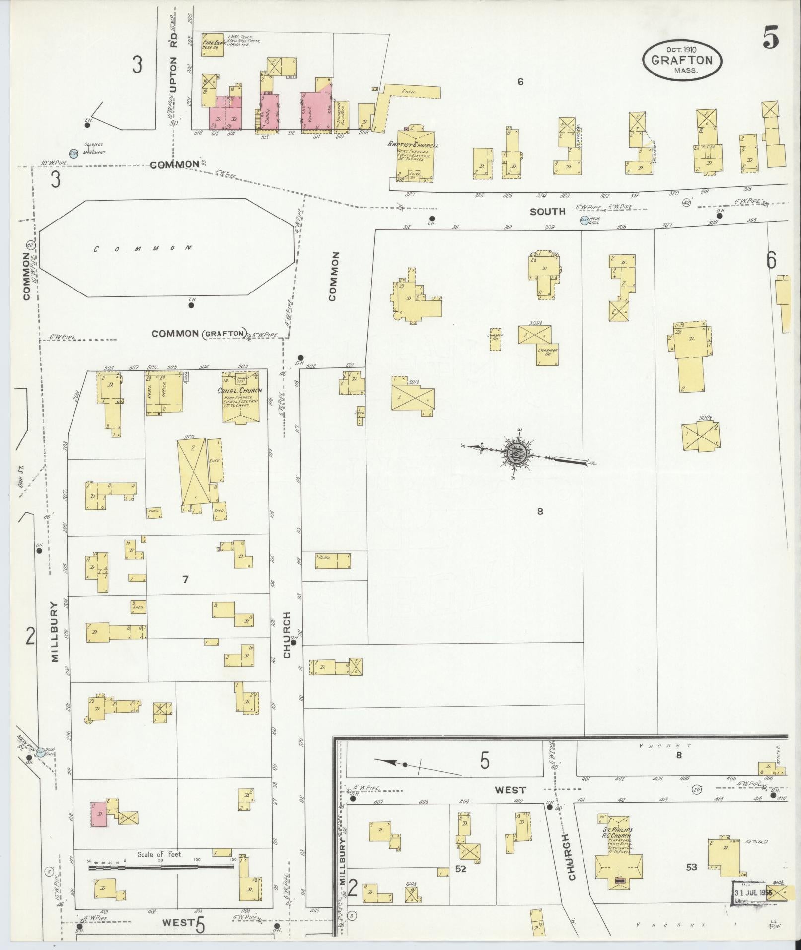 Sanborn Fire Insurance Map from Grafton, Worcester County, Massachusetts (1910), Sheet #0005 - Complete Map Set gallery image, historic Sanborn map, vintage wall art, Massachusetts Massachusetts