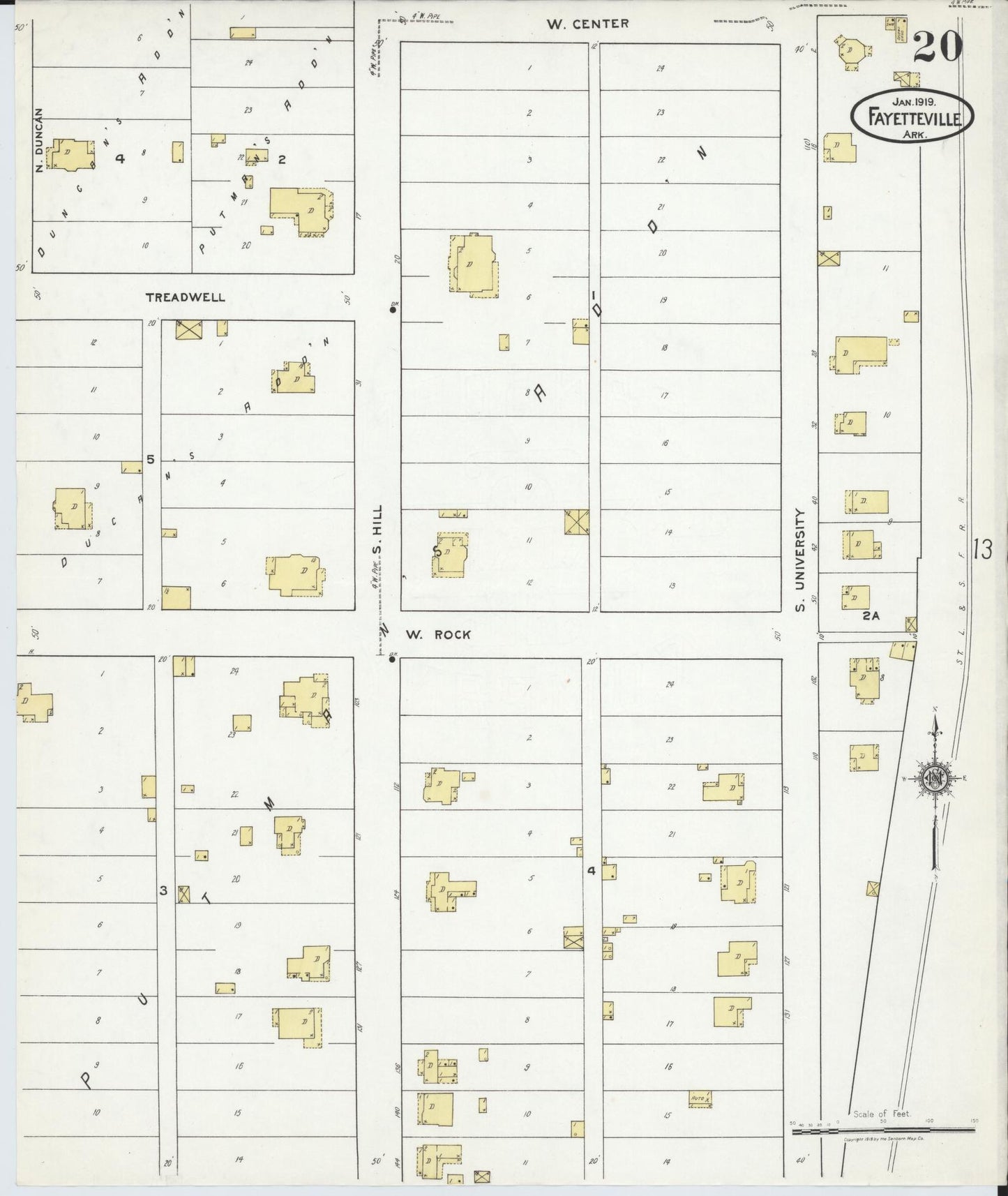 Sanborn Fire Insurance Map from Fayetteville, Washington County, Arkansas (1919), Sheet #0020 - Historic Sanborn Fire Insurance Map Print, vintage old map wall art, antique decor, genealogy gift, Arkansas Arkansas map