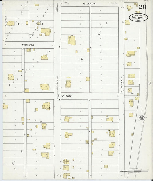 Sanborn Fire Insurance Map from Fayetteville, Washington County, Arkansas (1919), Sheet #0020 - Historic Sanborn Fire Insurance Map Print, vintage old map wall art, antique decor, genealogy gift, Arkansas Arkansas map