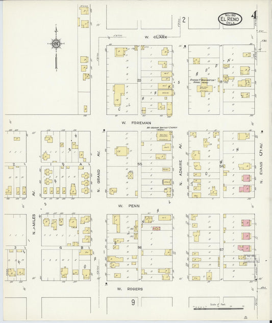 Sanborn Fire Insurance Map from El Reno, Canadian County, Oklahoma (1913), Sheet #0004 - Historic Sanborn Fire Insurance Map Print, vintage old map wall art, antique decor, genealogy gift, Oklahoma Oklahoma map