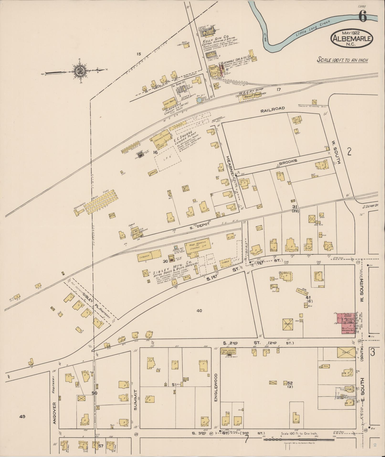 Sanborn Fire Insurance Map from Albemarle, Stanley County, North Carolina (1922), Sheet #0006 - Complete Map Set gallery image, historic Sanborn map, vintage wall art, North Carolina North Carolina