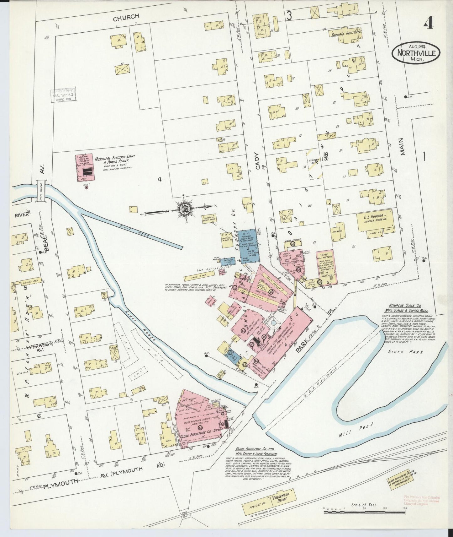 Sanborn Fire Insurance Map from Northville, Wayne County, Michigan (1914), Sheet #0004 - Historic Sanborn Fire Insurance Map Print, vintage old map wall art, antique decor, genealogy gift, Michigan Michigan map