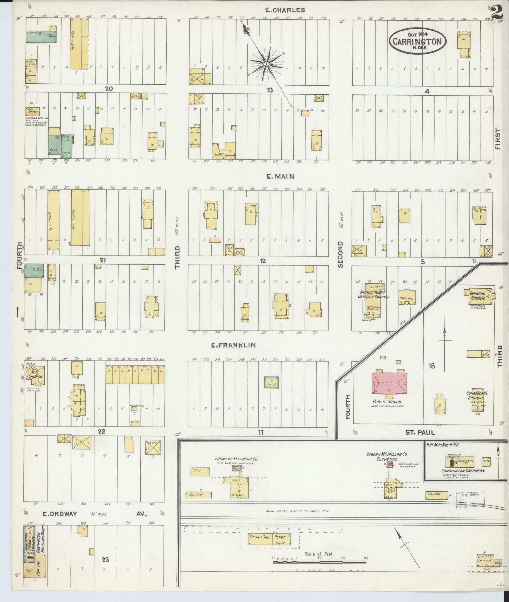 Sanborn Fire Insurance Map from Carrington, Foster County, North Dakota (1904), Sheet #0002 - Complete Map Set gallery image, historic Sanborn map, vintage wall art, North Dakota North Dakota