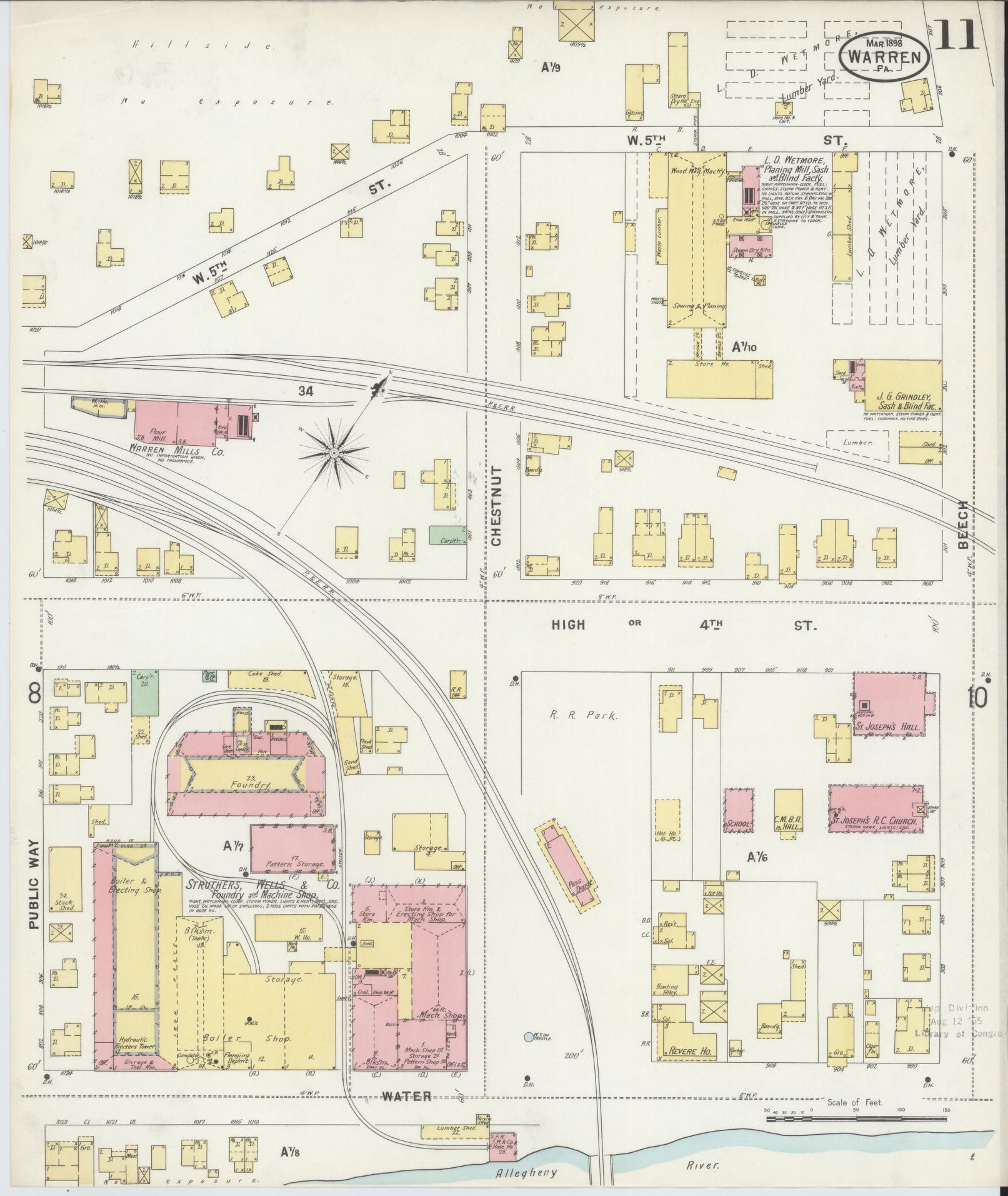 Sanborn Fire Insurance Map from Warren, Warren County, Pennsylvania (1898), Sheet #0011 - Complete Map Set gallery image, historic Sanborn map, vintage wall art, Pennsylvania Pennsylvania