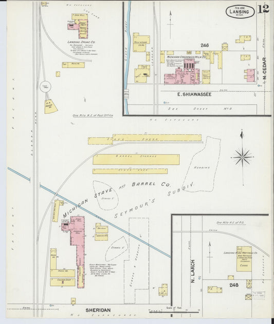 Sanborn Fire Insurance Map from Lansing, Ingham County, Michigan (1892), Sheet #0012 - Historic Sanborn Fire Insurance Map Print, vintage old map wall art, antique decor, genealogy gift, Michigan Michigan map