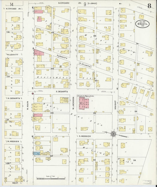 Sanborn Fire Insurance Map from Brazil, Clay County, Indiana (1910), Sheet #0008 - Historic Sanborn Fire Insurance Map Print, vintage old map wall art, antique decor, genealogy gift, Indiana Indiana map