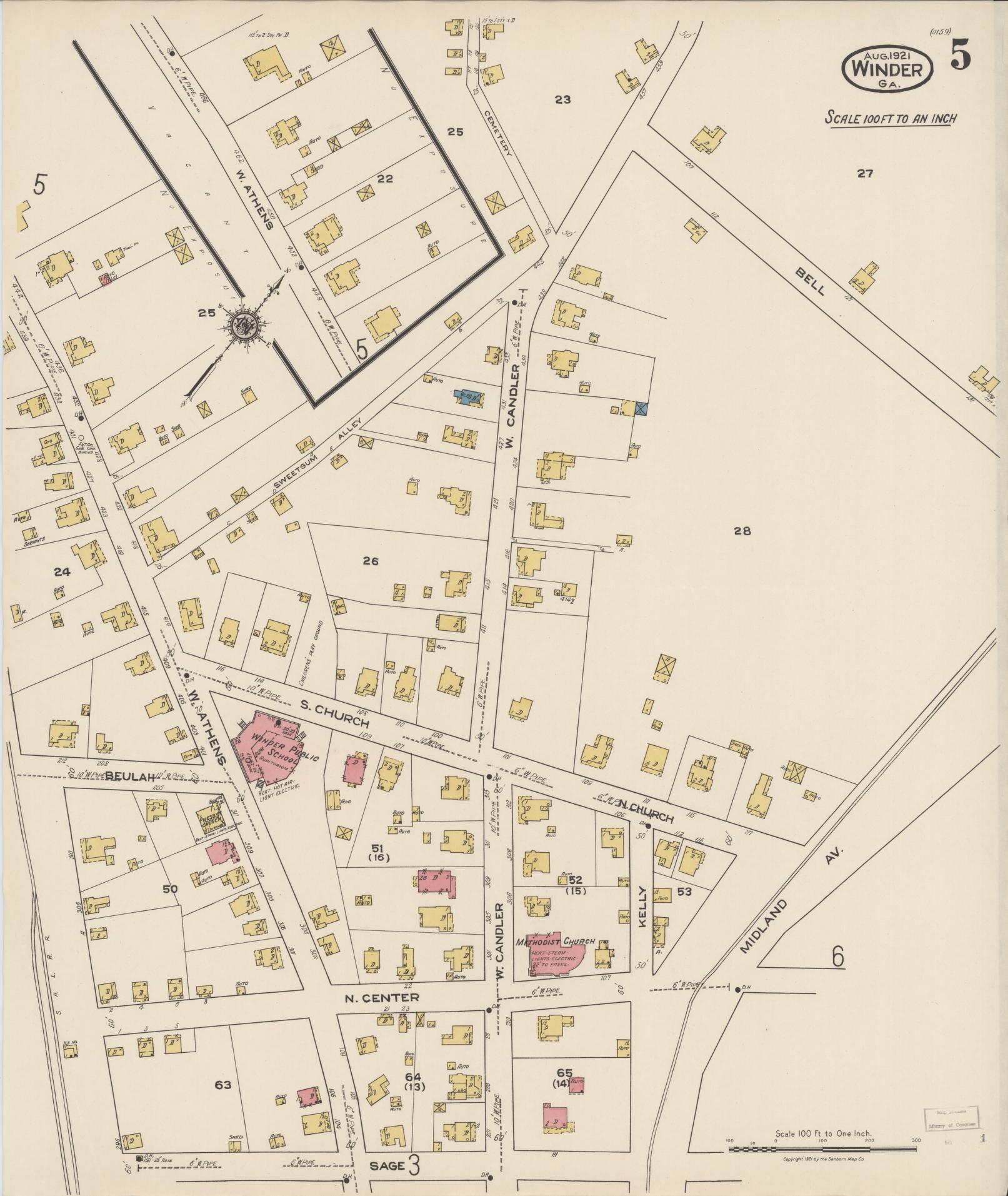 Sanborn Fire Insurance Map from Winder, Barrow County, Georgia (1921), Sheet #0005 - Complete Map Set gallery image, historic Sanborn map, vintage wall art, Georgia Georgia