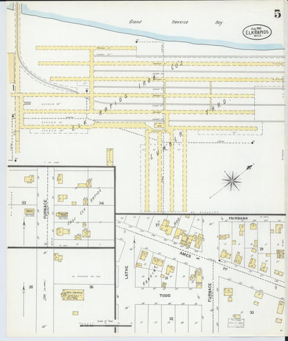 Sanborn Fire Insurance Map from Elk Rapids, Antrim County, Michigan (1900), Sheet #0005 - Complete Map Set gallery image, historic Sanborn map, vintage wall art, Michigan Michigan