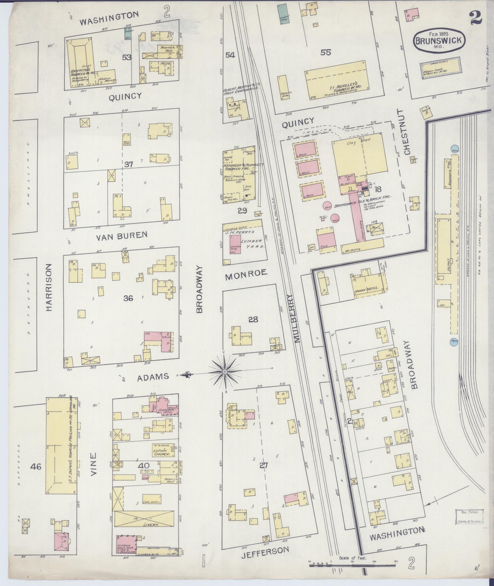 Sanborn Fire Insurance Map from Brunswick, Chariton County, Missouri (1893), Sheet #0002 - Complete Map Set gallery image, historic Sanborn map, vintage wall art, Missouri Missouri
