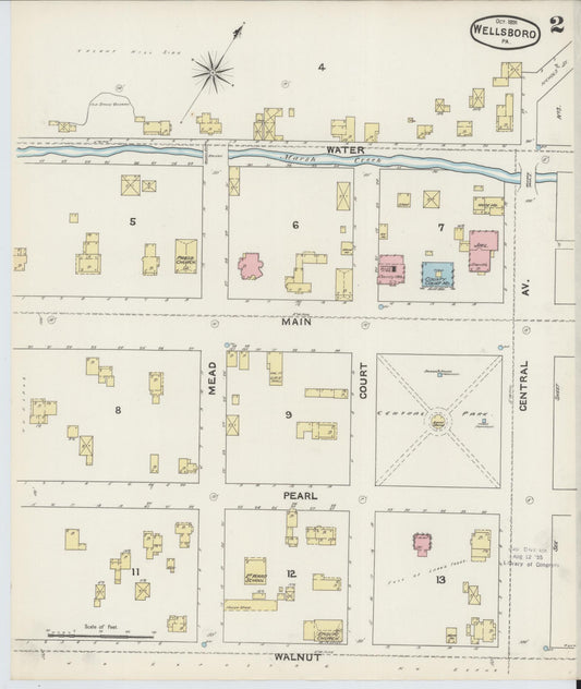 Sanborn Fire Insurance Map from Wellsboro, Tioga County, Pennsylvania (1891), Sheet #0002 - Historic Sanborn Fire Insurance Map Print, vintage old map wall art, antique decor, genealogy gift, Pennsylvania Pennsylvania map
