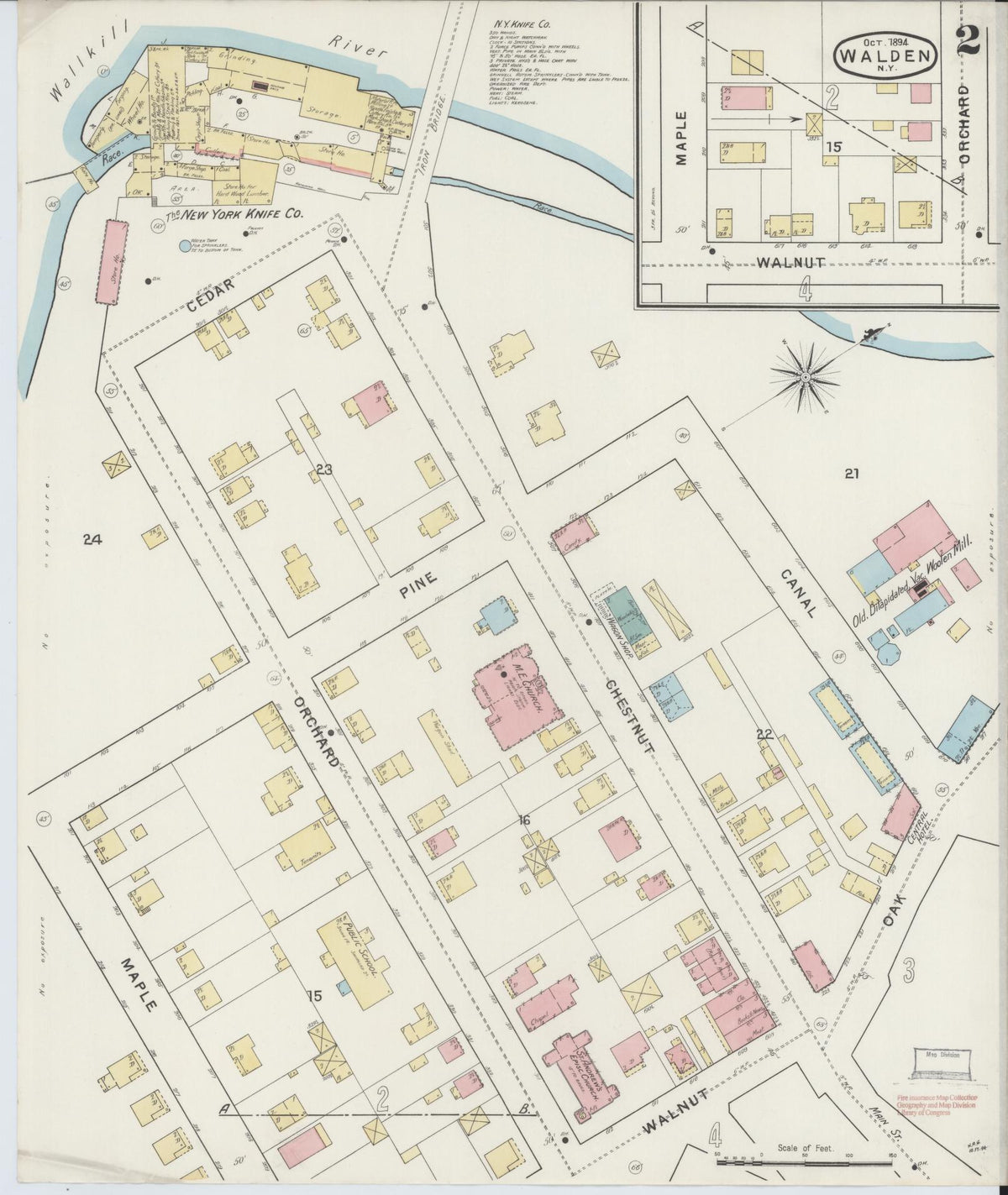 Sanborn Fire Insurance Map from Walden, Orange County, New York (1894), Sheet #0002 - Historic Sanborn Fire Insurance Map Print, vintage old map wall art, antique decor, genealogy gift, New York New York map
