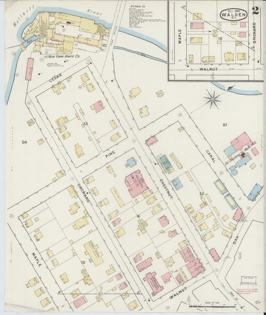 Sanborn Fire Insurance Map from Walden, Orange County, New York (1894), Sheet #0002 - Historic Sanborn Fire Insurance Map Print, vintage old map wall art, antique decor, genealogy gift, New York New York map