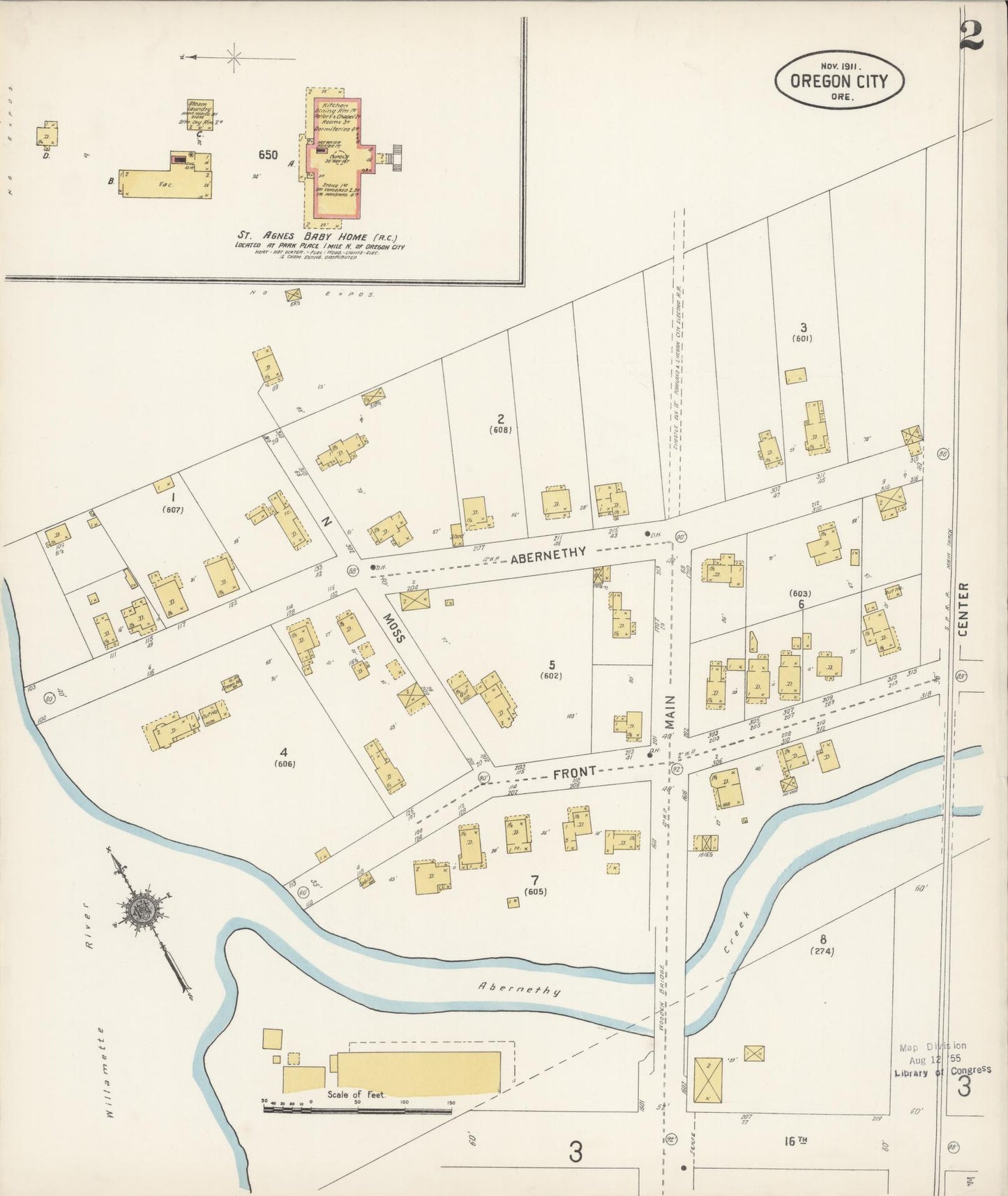 Sanborn Fire Insurance Map from Oregon City, Clackamas County, Oregon (1911), Sheet #0002 - Complete Map Set gallery image, historic Sanborn map, vintage wall art, Oregon Oregon