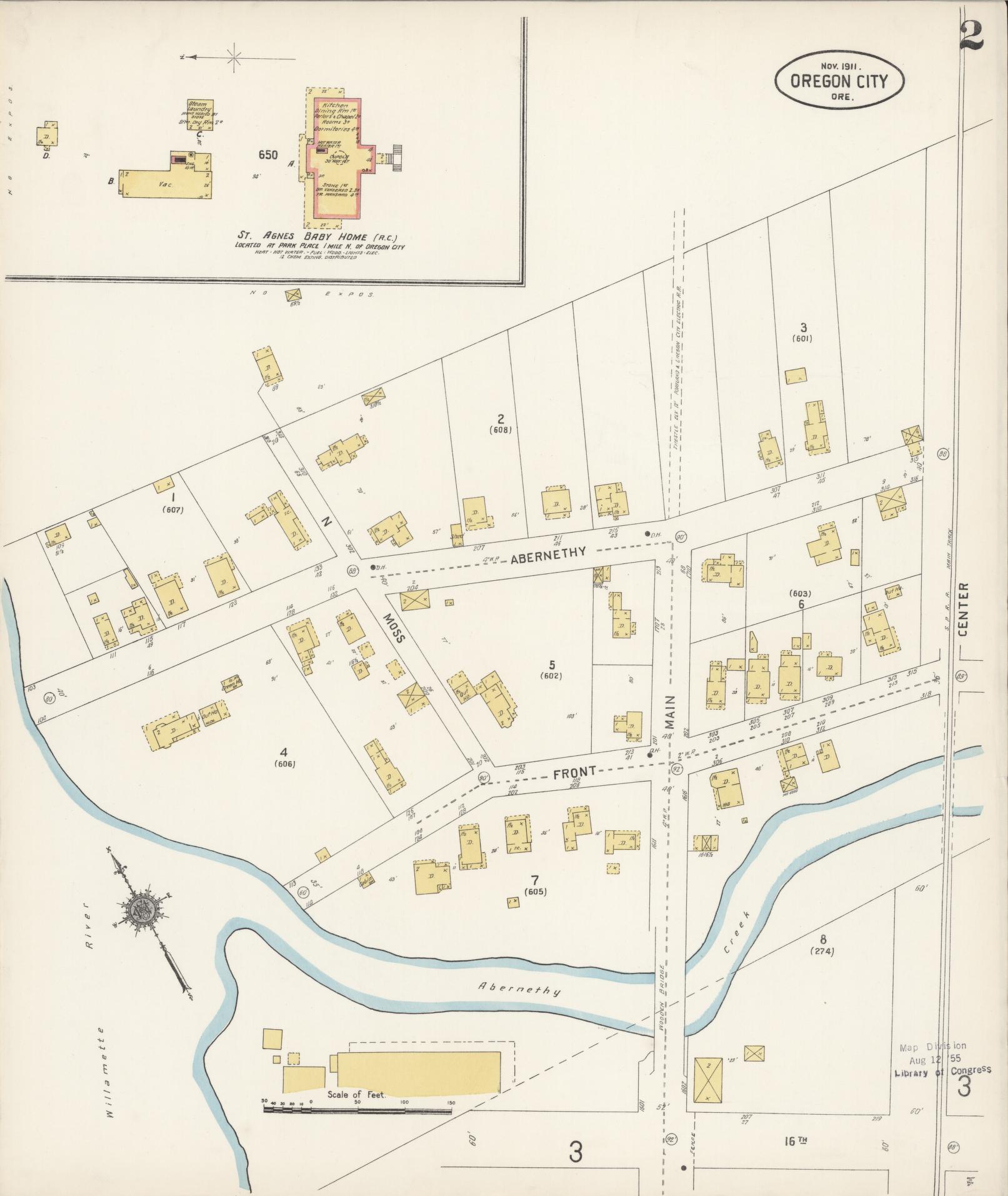 Sanborn Fire Insurance Map from Oregon City, Clackamas County, Oregon (1911), Sheet #0002 - Complete Map Set gallery image, historic Sanborn map, vintage wall art, Oregon Oregon