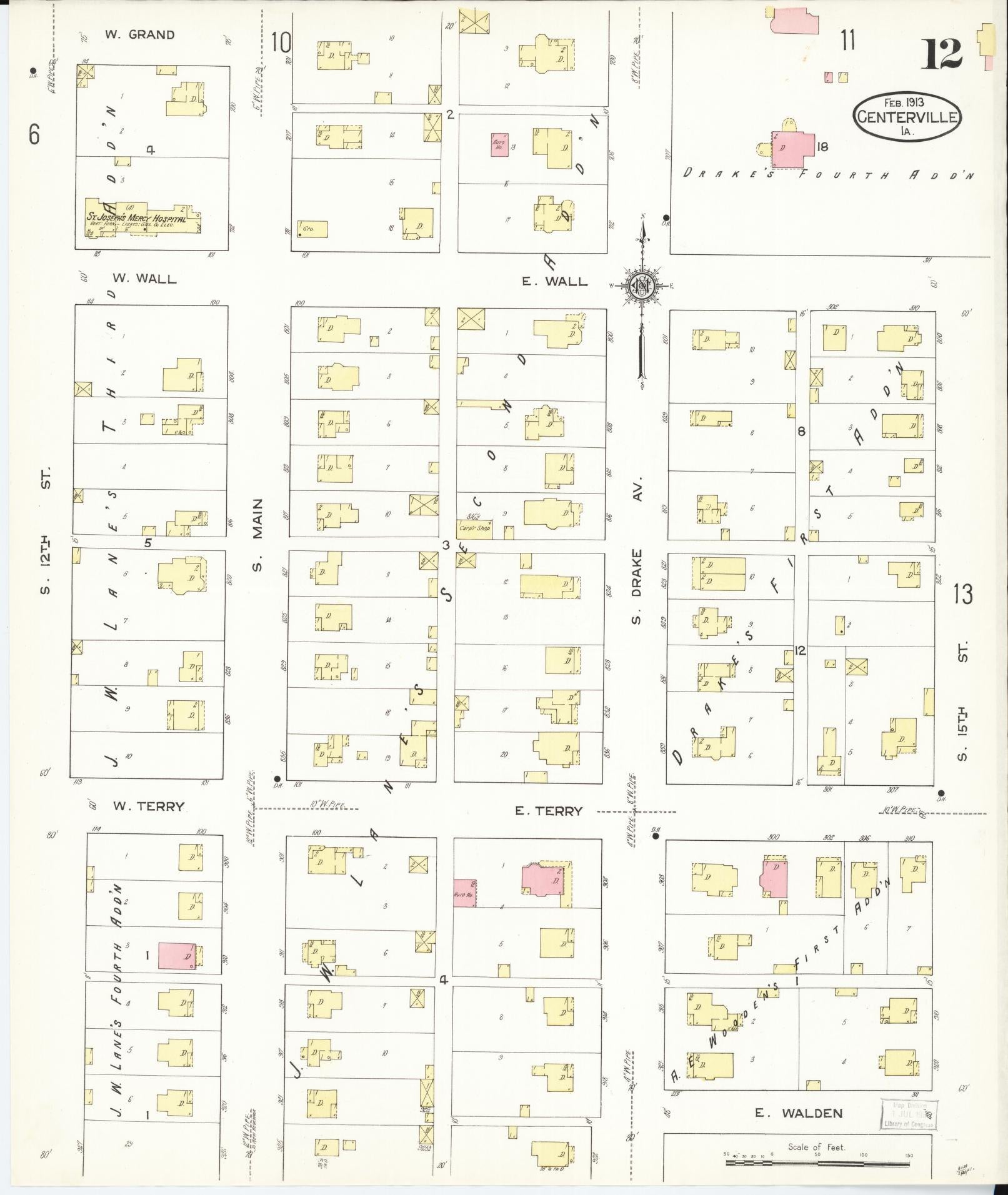 Sanborn Fire Insurance Map from Centerville, Appanoose County, Iowa (1913), Sheet #0012 - Historic Sanborn Fire Insurance Map Print, vintage old map wall art