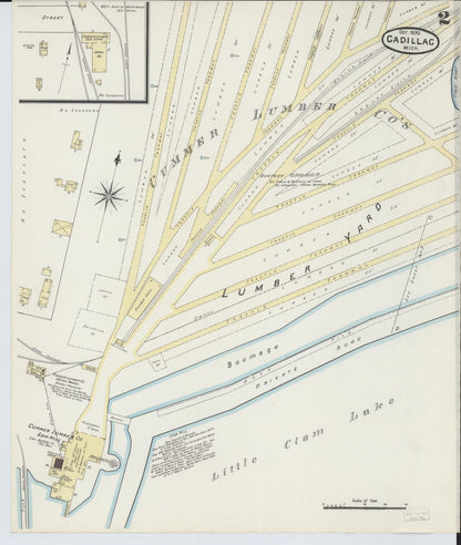 Sanborn Fire Insurance Map from Cadillac, Wexford County, Michigan (1890), Sheet #0002 - Complete Map Set gallery image, historic Sanborn map, vintage wall art, Michigan Michigan