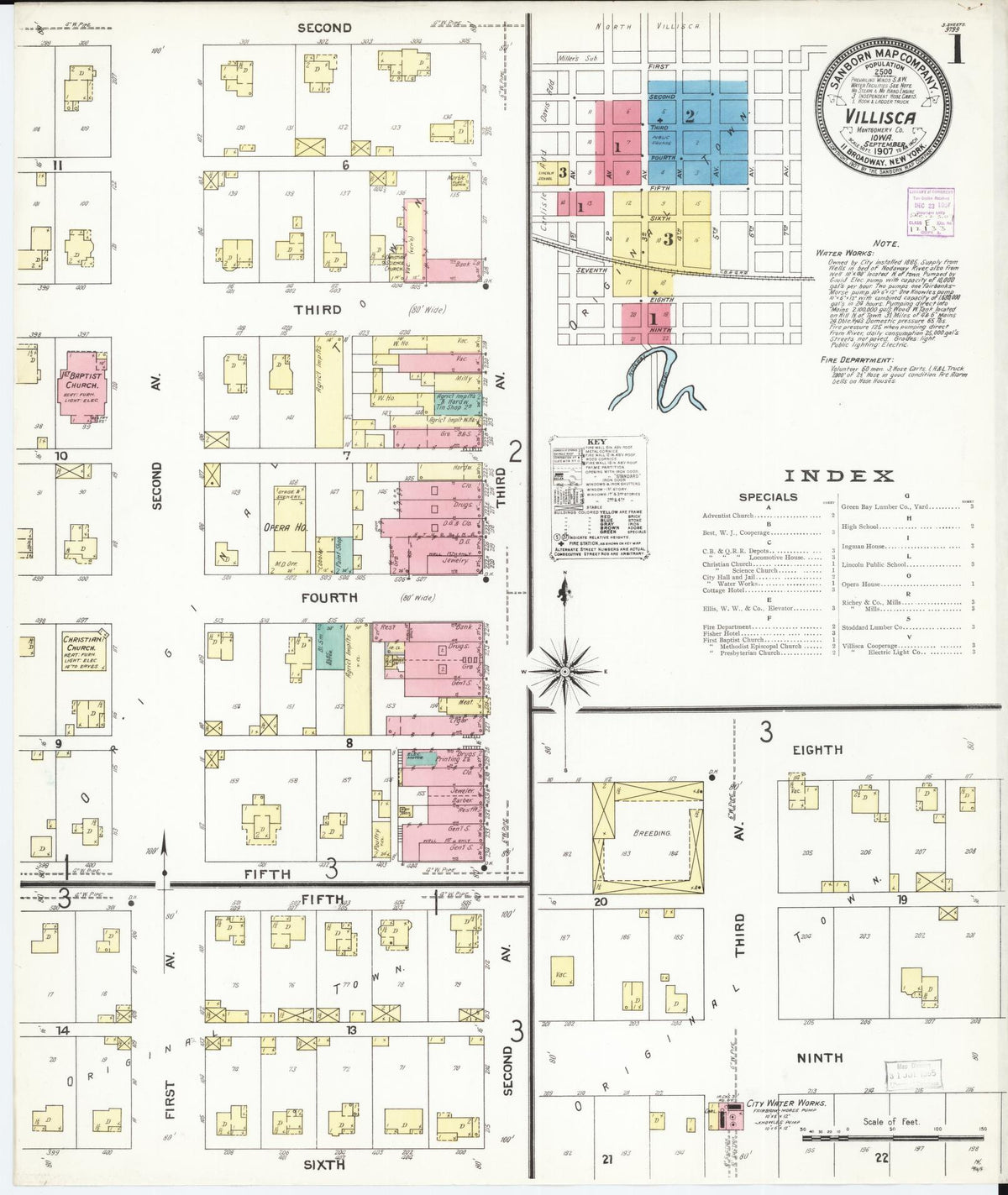 Sanborn Fire Insurance Map from Villisca, Montgomery County, Iowa (1907), Sheet #0001 - Historic Sanborn Fire Insurance Map Print, vintage old map wall art