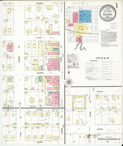 Sanborn Fire Insurance Map from Villisca, Montgomery County, Iowa (1907), Sheet #0001 - Historic Sanborn Fire Insurance Map Print, vintage old map wall art