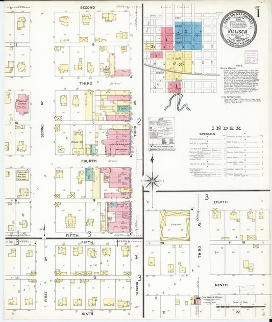 Sanborn Fire Insurance Map from Villisca, Montgomery County, Iowa (1907), Sheet #0001 - Historic Sanborn Fire Insurance Map Print, vintage old map wall art