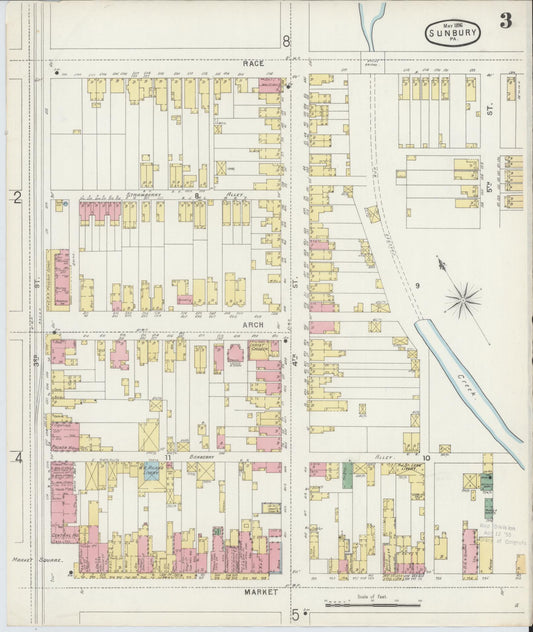 Sanborn Fire Insurance Map from Sunbury, Northumberland County, Pennsylvania (1896), Sheet #0003 - Historic Sanborn Fire Insurance Map Print, vintage old map wall art, antique decor, genealogy gift, Pennsylvania Pennsylvania map