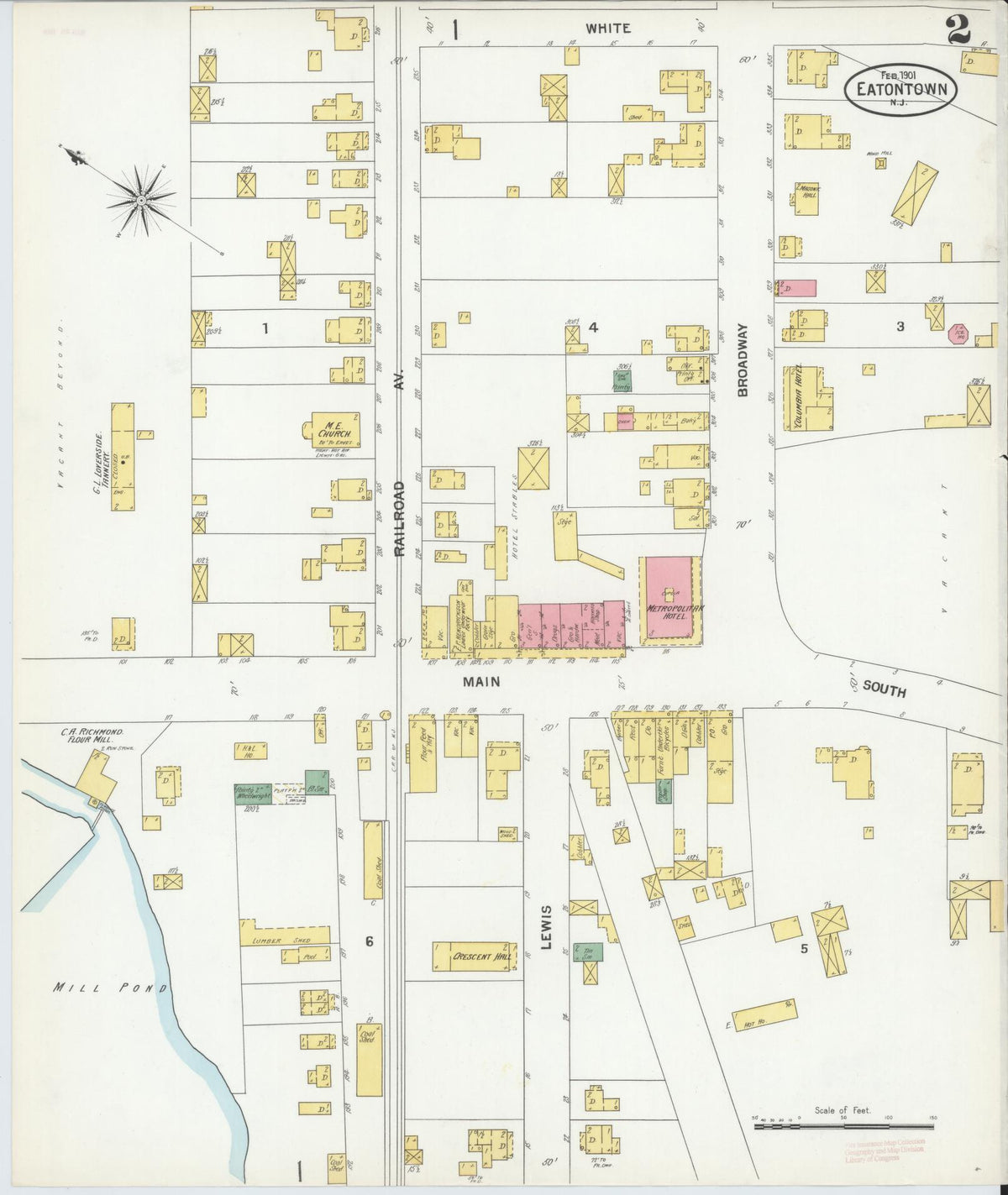 Sanborn Fire Insurance Map from Eatontown, Monmouth County, New Jersey (1901), Sheet #0002 - Historic Sanborn Fire Insurance Map Print, vintage old map wall art, antique decor, genealogy gift, New Jersey New Jersey map