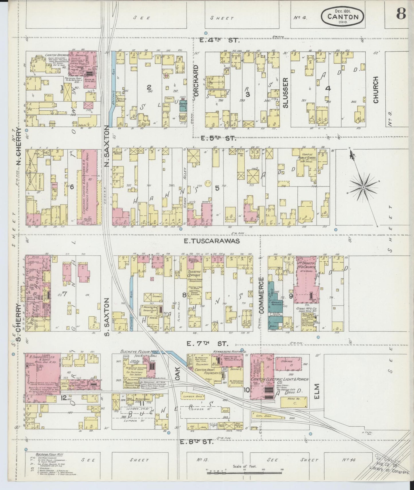 Sanborn Fire Insurance Map from Canton, Stark County, Ohio (1891), Sheet #0008 - Historic Sanborn Fire Insurance Map Print, vintage old map wall art, antique decor, genealogy gift, Ohio Ohio map