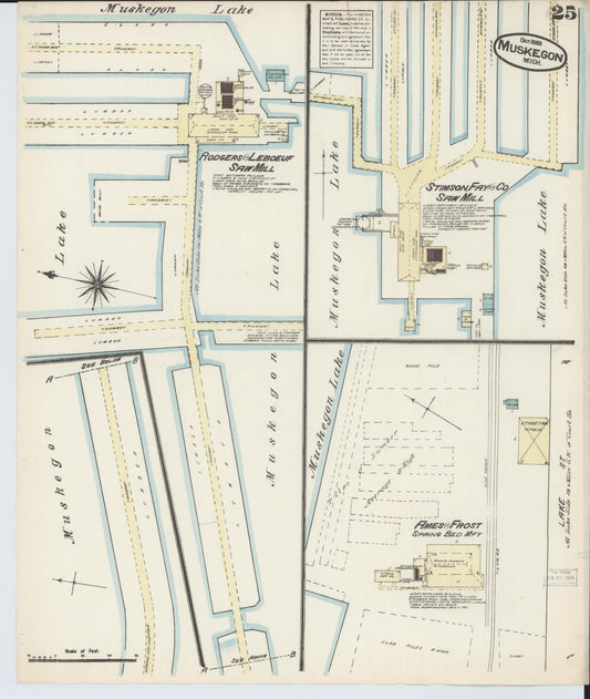 Sanborn Fire Insurance Map from Muskegon, Muskegon County, Michigan (1883), Sheet #0025 - Historic Sanborn Fire Insurance Map Print, vintage old map wall art, antique decor, genealogy gift, Michigan Michigan map