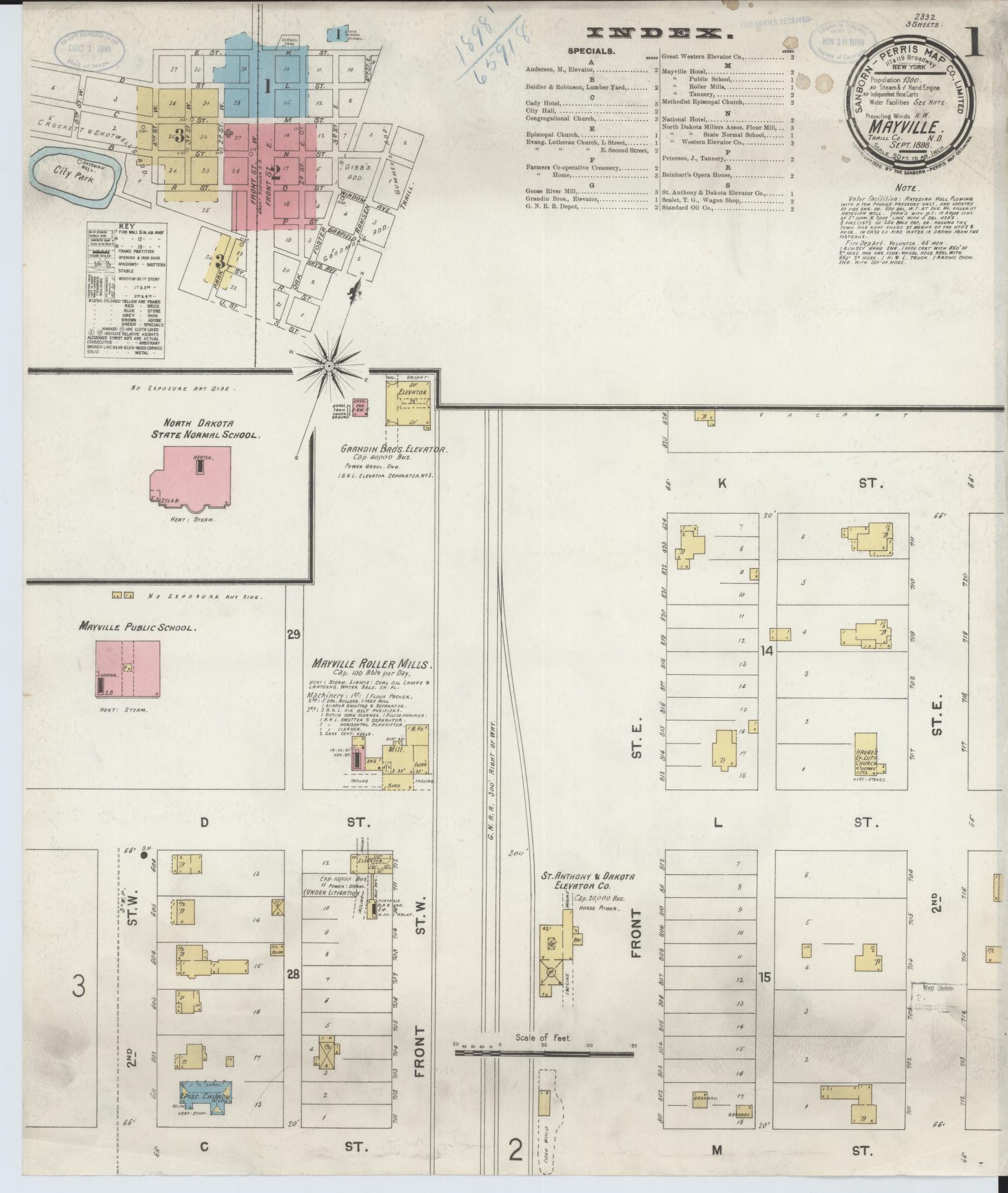Sanborn Fire Insurance Map from Mayville, Traill County, North Dakota (1898), Sheet #0001 - Historic Sanborn Fire Insurance Map Print, vintage old map wall art, antique decor, genealogy gift, North Dakota North Dakota map