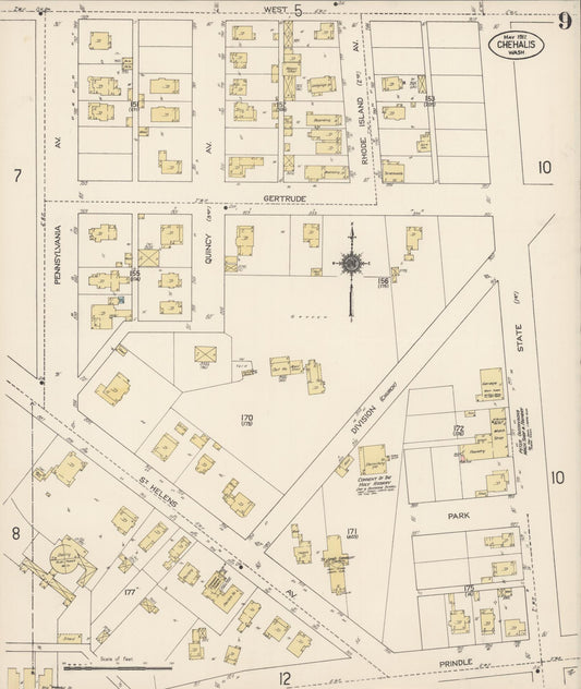 Sanborn Fire Insurance Map from Chehalis, Lewis County, Washington (1912), Sheet #0009 - Historic Sanborn Fire Insurance Map Print, vintage old map wall art, antique decor, genealogy gift, Washington Washington map