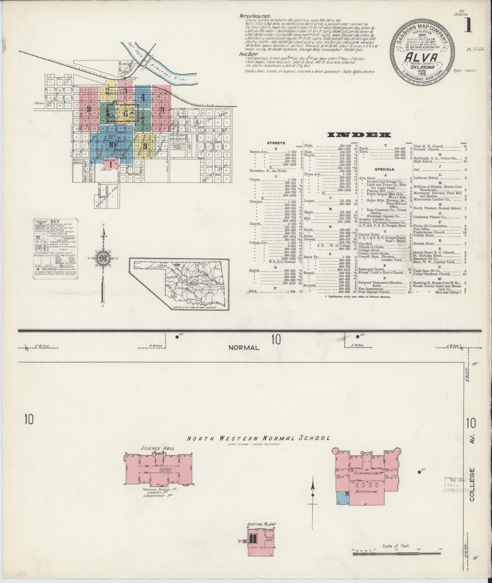 Sanborn Fire Insurance Map from Alva, Woods County, Oklahoma (1914), Sheet #0001 - Complete Map Set gallery image, historic Sanborn map, vintage wall art, Oklahoma Oklahoma