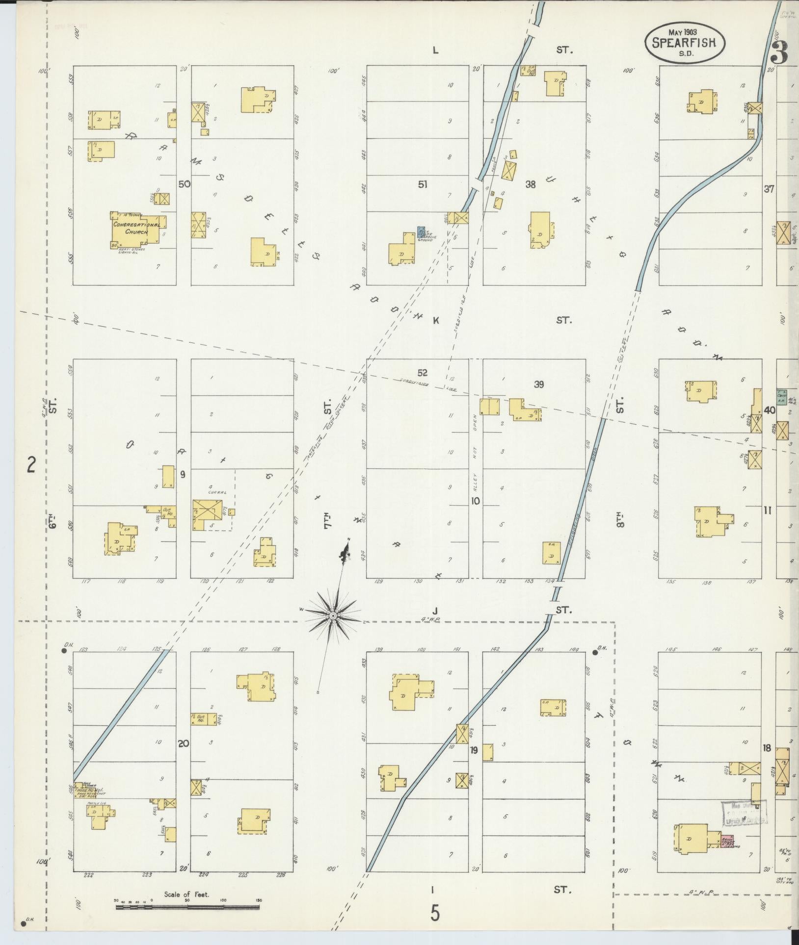 Sanborn Fire Insurance Map from Spearfish, Lawrence County, South Dakota (1903), Sheet #0003 - Historic Sanborn Fire Insurance Map Print, vintage old map wall art, antique decor, genealogy gift, South Dakota South Dakota map