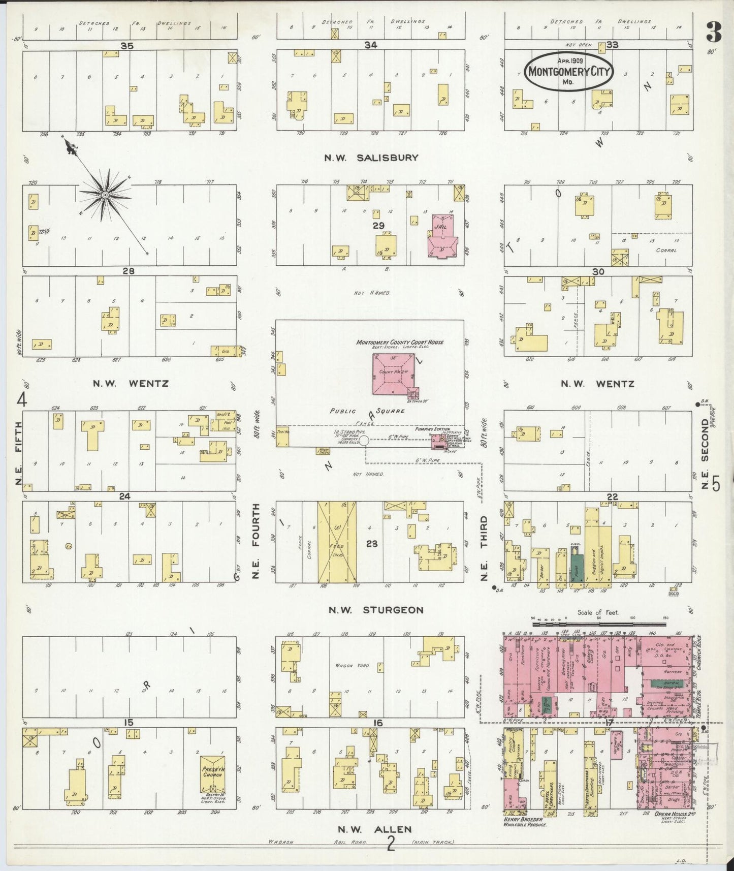 Sanborn Fire Insurance Map from Montgomery City, Montgomery County, Missouri (1909), Sheet #0003 - Complete Map Set gallery image, historic Sanborn map, vintage wall art, Missouri Missouri