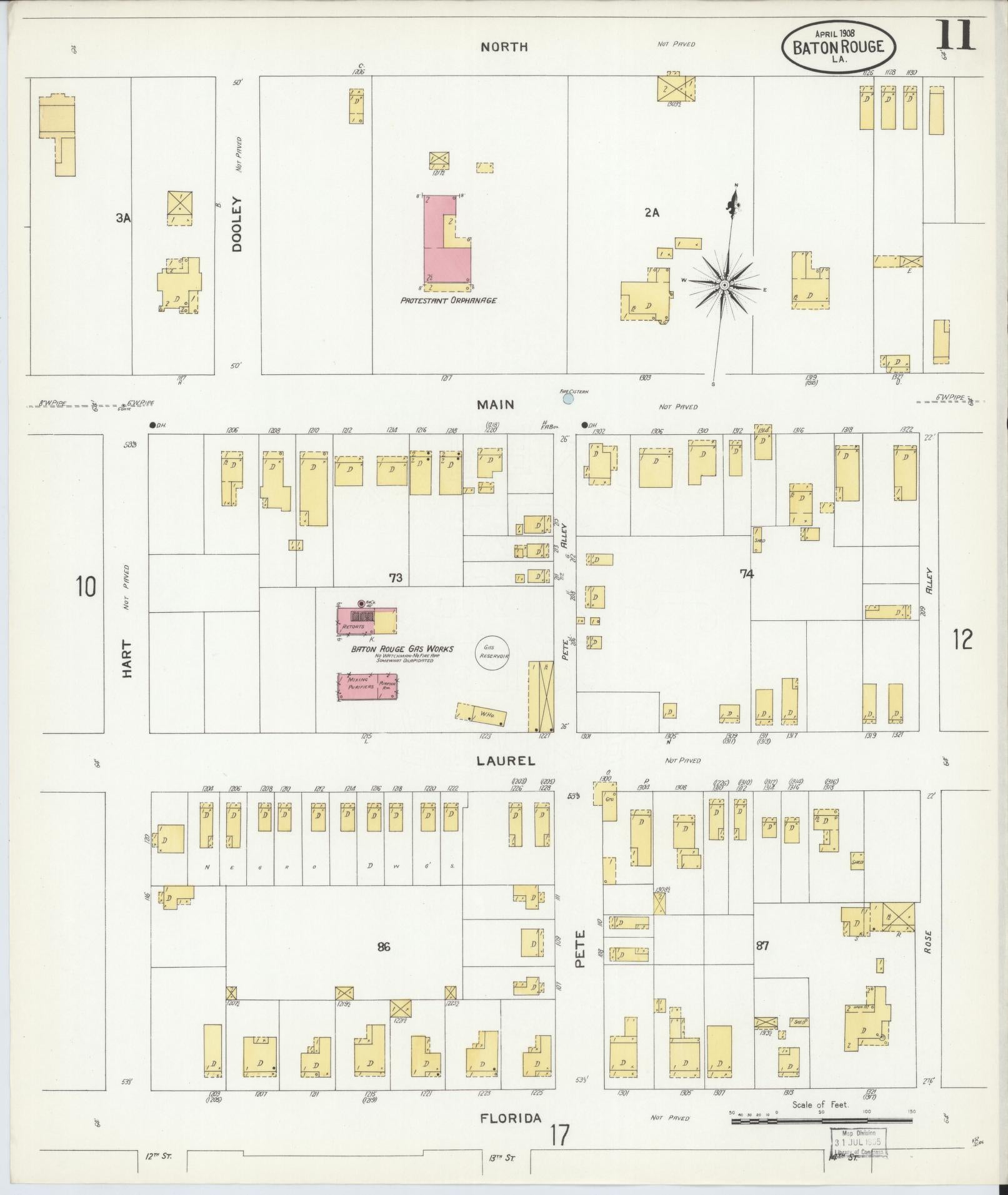 Sanborn Fire Insurance Map from Baton Rouge, East Baton Rouge Parish, Louisiana (1908), Sheet #0011 - Complete Map Set gallery image, historic Sanborn map, vintage wall art, Louisiana Louisiana
