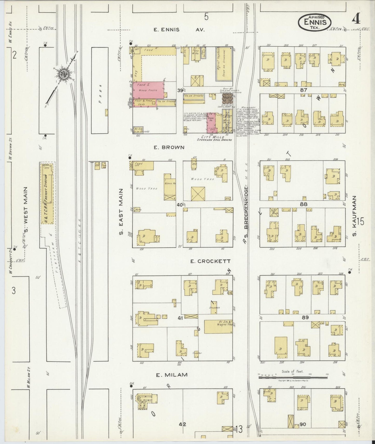 Sanborn Fire Insurance Map from Ennis, Ellis County, Texas (1920), Sheet #0004 - Complete Map Set gallery image, historic Sanborn map, vintage wall art, Texas Texas
