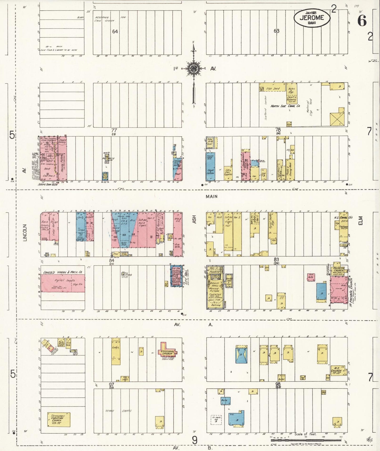 Sanborn Fire Insurance Map from Jerome, Jerome County, Idaho (1921), Sheet #0006 - Historic Sanborn Fire Insurance Map Print, vintage old map wall art, antique decor, genealogy gift, Idaho Idaho map