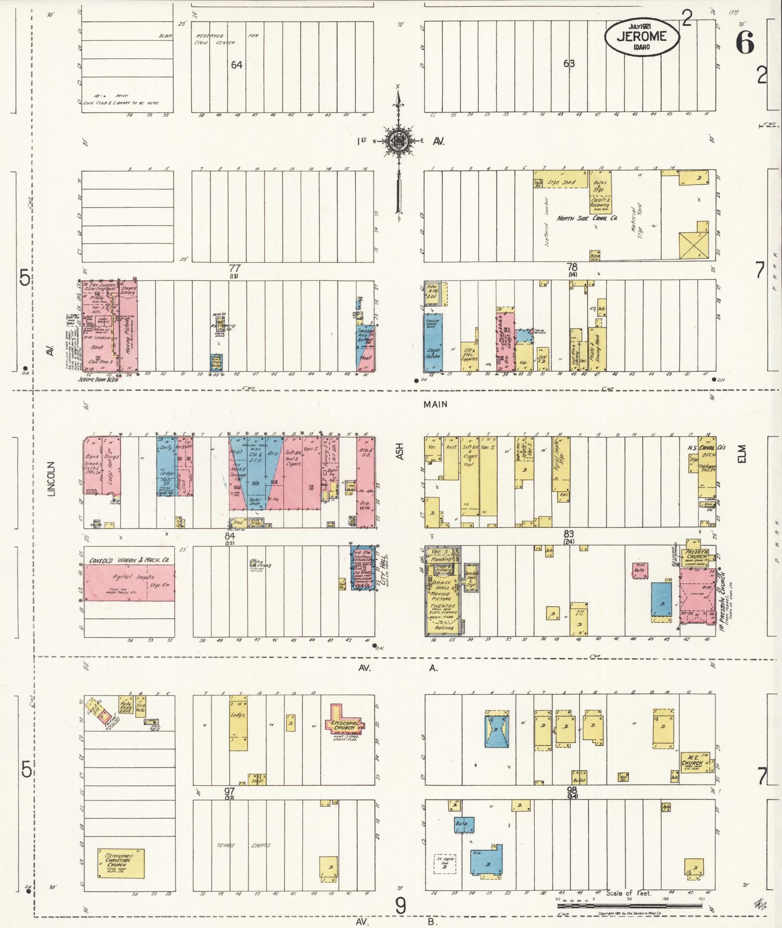Sanborn Fire Insurance Map from Jerome, Jerome County, Idaho (1921), Sheet #0006 - Historic Sanborn Fire Insurance Map Print, vintage old map wall art, antique decor, genealogy gift, Idaho Idaho map