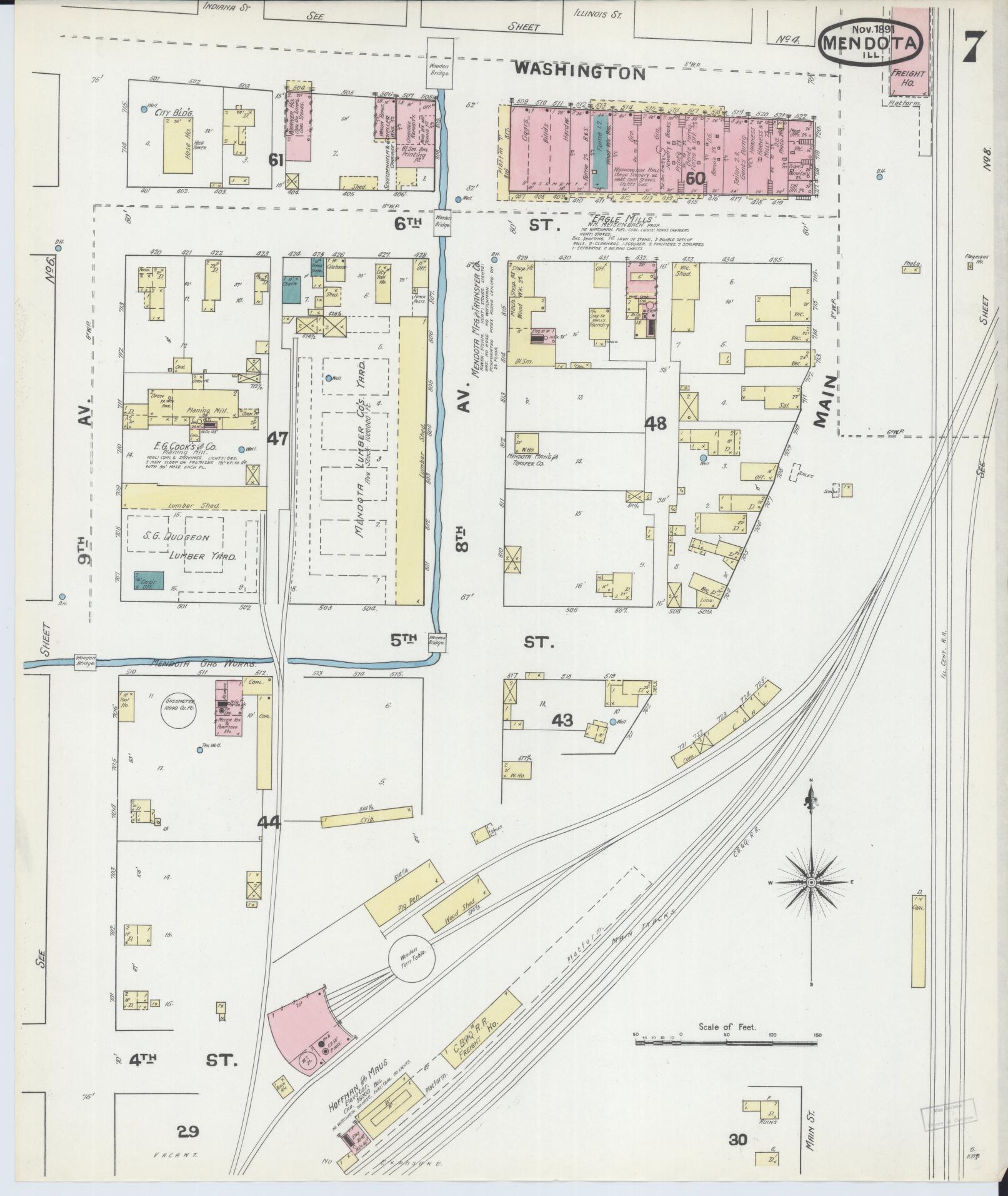 Sanborn Fire Insurance Map from Mendota, La Salle County, Illinois (1891), Sheet #0007 - Complete Map Set gallery image, historic Sanborn map, vintage wall art, Illinois Illinois