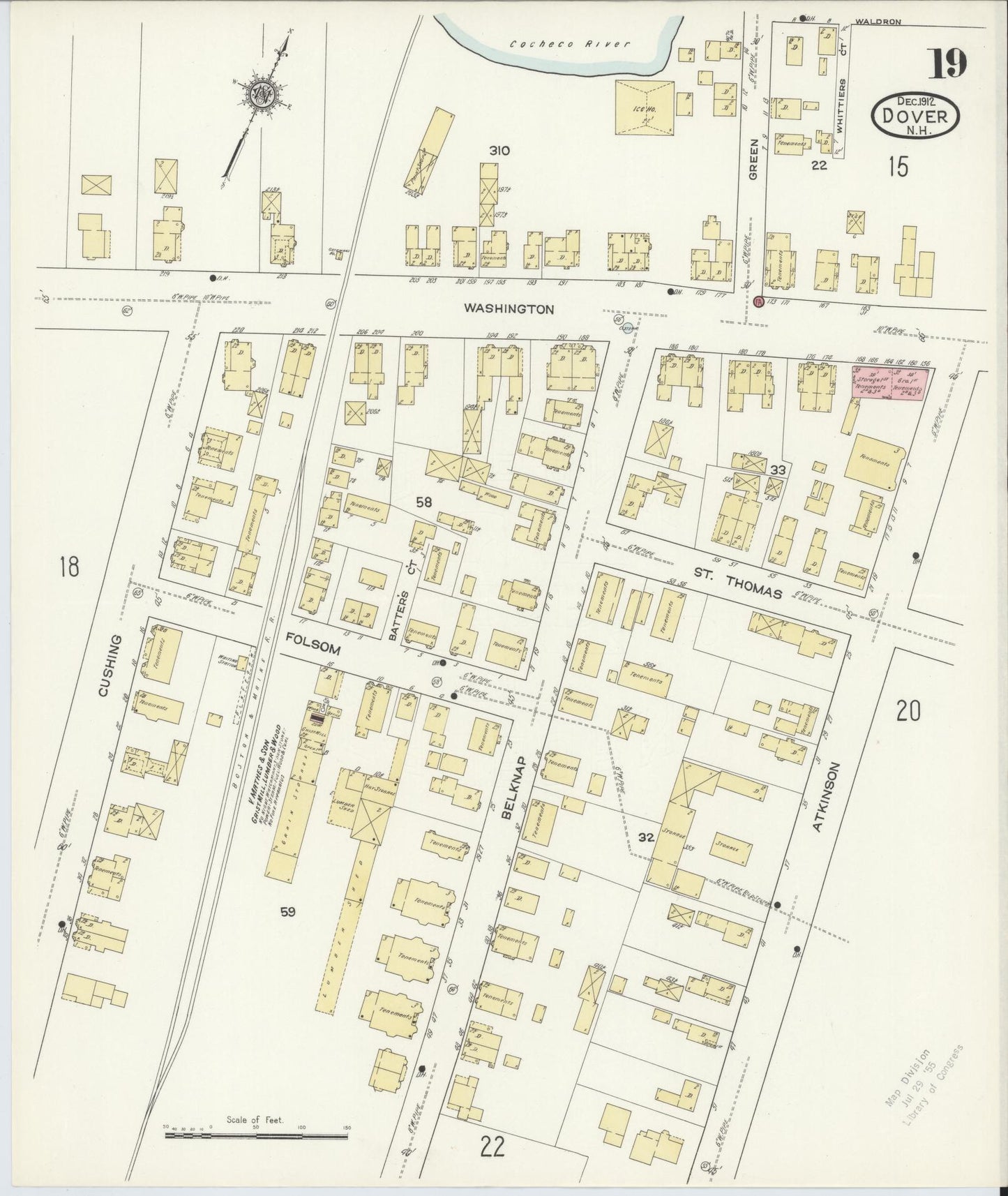 Sanborn Fire Insurance Map from Dover, Strafford County, New Hampshire (1912), Sheet #0019 - Historic Sanborn Fire Insurance Map Print, vintage old map wall art, antique decor, genealogy gift, New Hampshire New Hampshire map