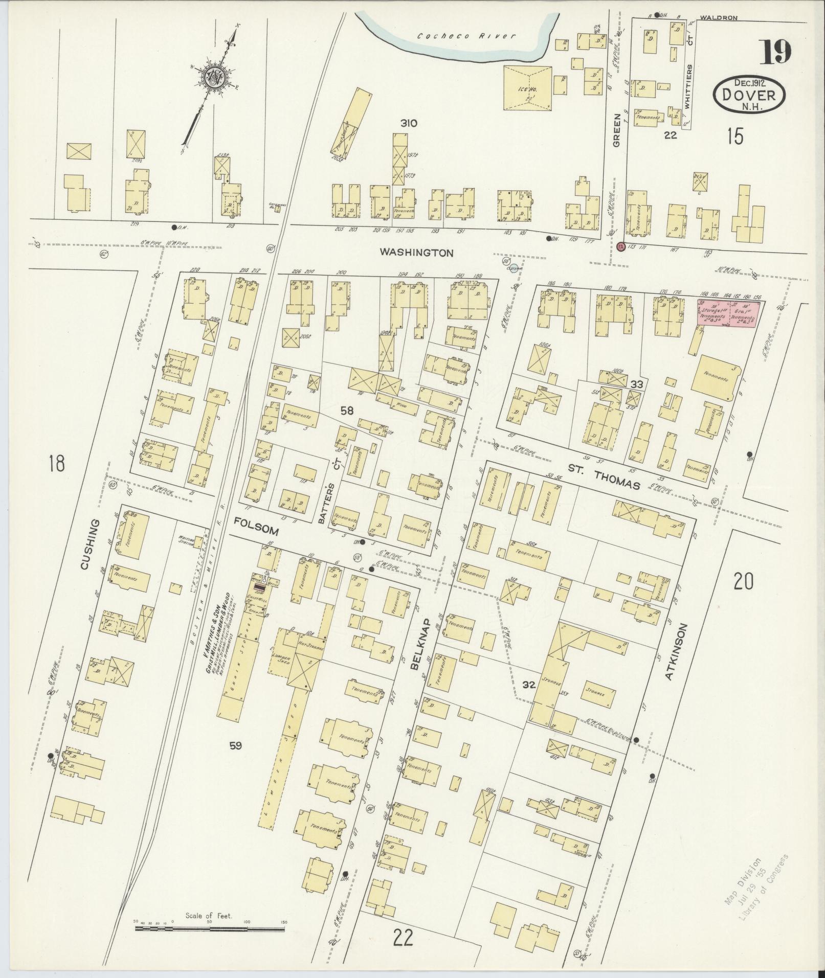 Sanborn Fire Insurance Map from Dover, Strafford County, New Hampshire (1912), Sheet #0019 - Historic Sanborn Fire Insurance Map Print, vintage old map wall art, antique decor, genealogy gift, New Hampshire New Hampshire map