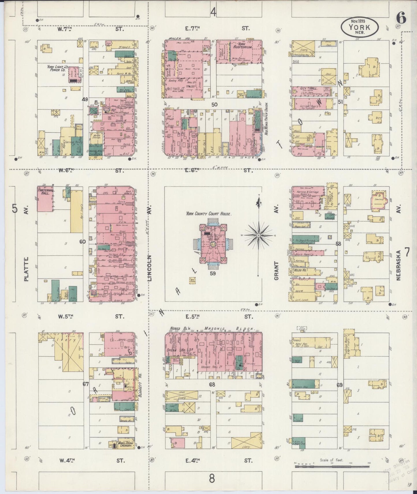 Sanborn Fire Insurance Map from York, York County, Nebraska (1899), Sheet #0006 - Complete Map Set gallery image, historic Sanborn map, vintage wall art, Nebraska Nebraska