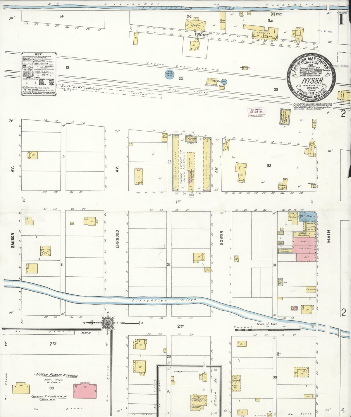 Sanborn Fire Insurance Map from Nyssa, Malheur County, Oregon (1911), Sheet #0001 - Historic Sanborn Fire Insurance Map Print, vintage old map wall art, antique decor, genealogy gift, Oregon Oregon map