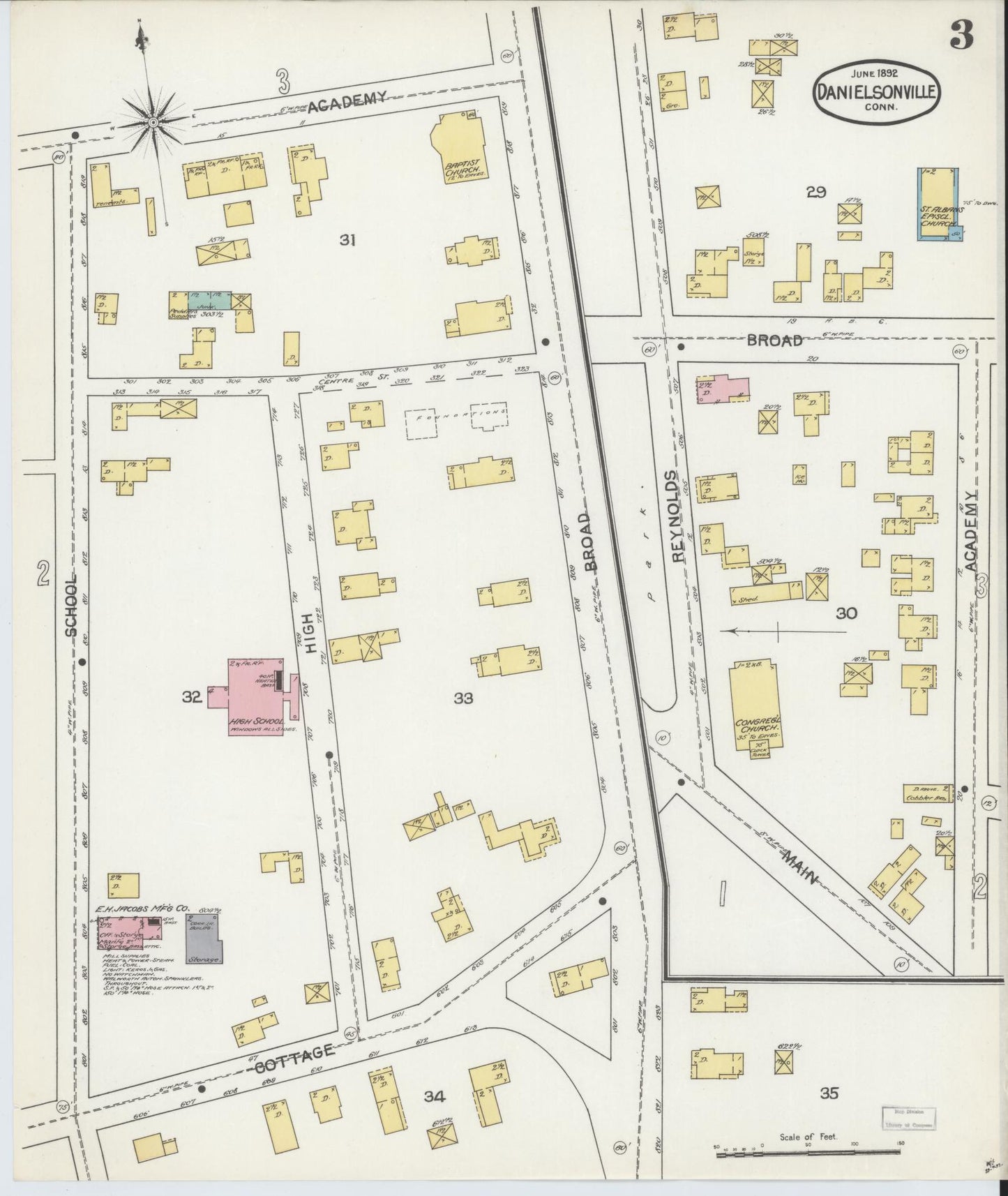 Sanborn Fire Insurance Map from Danielsonville, Windham County, Connecticut (1892), Sheet #0003 - Complete Map Set gallery image, historic Sanborn map, vintage wall art, Connecticut Connecticut