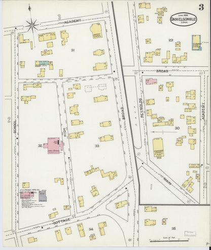Sanborn Fire Insurance Map from Danielsonville, Windham County, Connecticut (1892), Sheet #0003 - Complete Map Set gallery image, historic Sanborn map, vintage wall art, Connecticut Connecticut