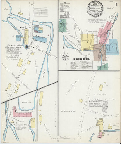 Sanborn Fire Insurance Map from Stafford Springs, Tolland County, Connecticut (1892), Sheet #0001 - Complete Map Set gallery image, historic Sanborn map, vintage wall art, Connecticut Connecticut